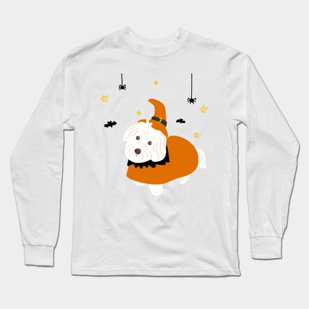 Halloween Maltipoo Dog Long Sleeve T-Shirt by PatternbyNOK